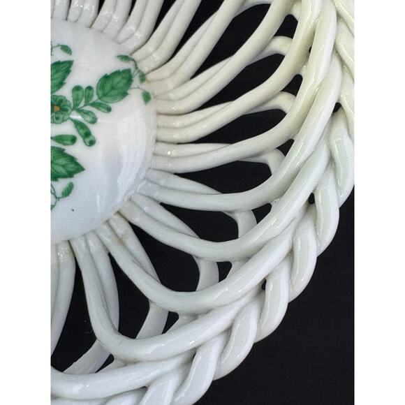 Herend Hungary Chinese Bouquet Green Open Weave Basket - Picture 3 of 5